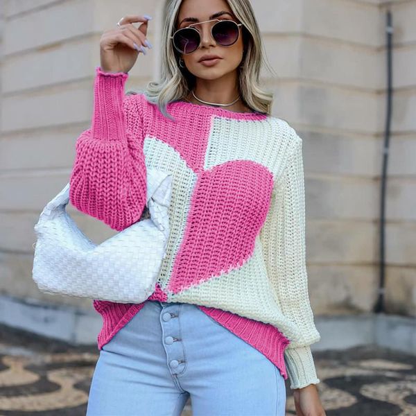 women's sweaters elegant trumpet sleeve love contrast color knitted sweater 2021 autumn winter warm, White;black
women's sweaters elegant trumpet sleeve love contrast color knitted sweater 2021 autumn winter warm, White;black