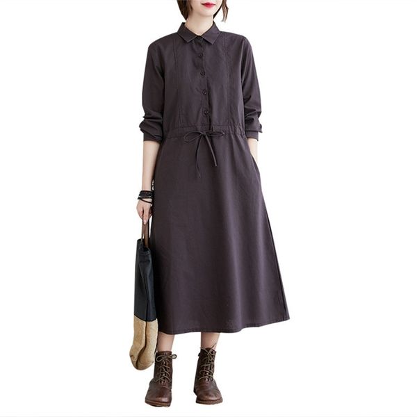 cotton linen dress women spring summer plus size single breasted long sleeved casual dresses feminina lr1060 210531, Black;gray
cotton linen dress women spring summer plus size single breasted long sleeved casual dresses feminina lr1060 210531, Black;gray