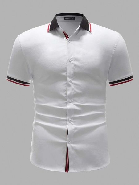 men striped print single button placket shirt r1tg#, White;black
men striped print single button placket shirt r1tg#, White;black