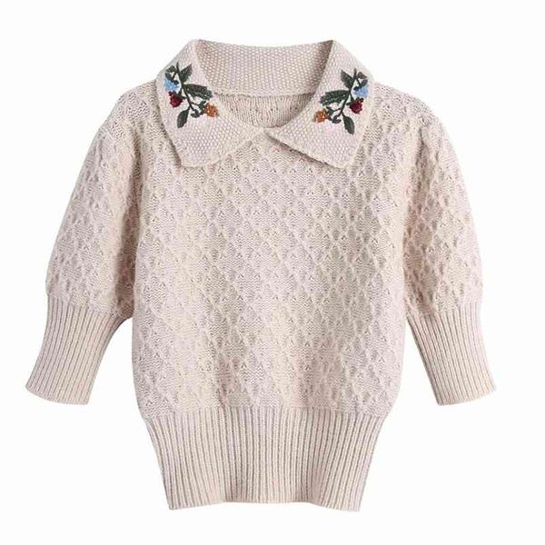 women spring autumn sweet knitted sweaters half sleeve floral embroidery pullovers female slim short sweater clothes 210513, White;black
women spring autumn sweet knitted sweaters half sleeve floral embroidery pullovers female slim short sweater clothes 210513, White;black