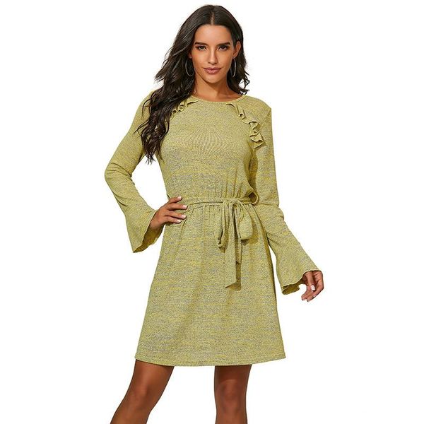 casual dresses autumn sashes o neck dress for women winter long lotus sleeve elegant mini party ruffle vestidos 2021, Black;gray
casual dresses autumn sashes o neck dress for women winter long lotus sleeve elegant mini party ruffle vestidos 2021, Black;gray