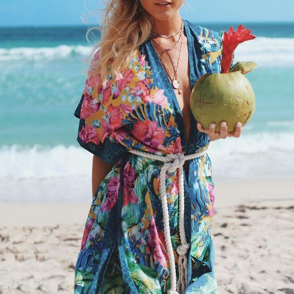 women's swimwear tunic floral print beach cover up string belt brazilian long cardigan short sleeves beachwear women 2021 cover-ups, White;black
women's swimwear tunic floral print beach cover up string belt brazilian long cardigan short sleeves beachwear women 2021 cover-ups, White;black