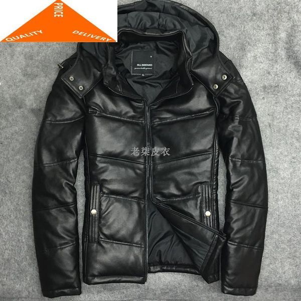 men's leather & faux real men 100% winter duck down genuine man streetwear sheepskin coat warm bomber jacket w2692, Black
men's leather & faux real men 100% winter duck down genuine man streetwear sheepskin coat warm bomber jacket w2692, Black