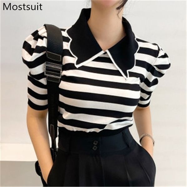 korean striped knitted knitwear women summer short sleeve turn-down collar pullover sweater casual fashion female jumpers 211214, White;black
korean striped knitted knitwear women summer short sleeve turn-down collar pullover sweater casual fashion female jumpers 211214, White;black
