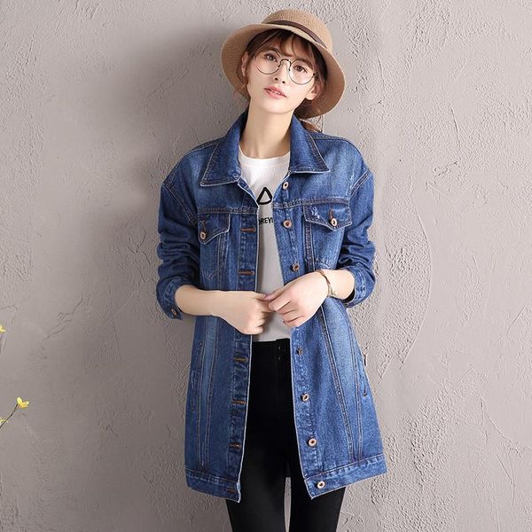 women's jackets 2021 spring autumn long section of loose jeans coats vintage bf style long-sleeved denim jacket girls outerwear m120, Black;brown
women's jackets 2021 spring autumn long section of loose jeans coats vintage bf style long-sleeved denim jacket girls outerwear m120, Black;brown