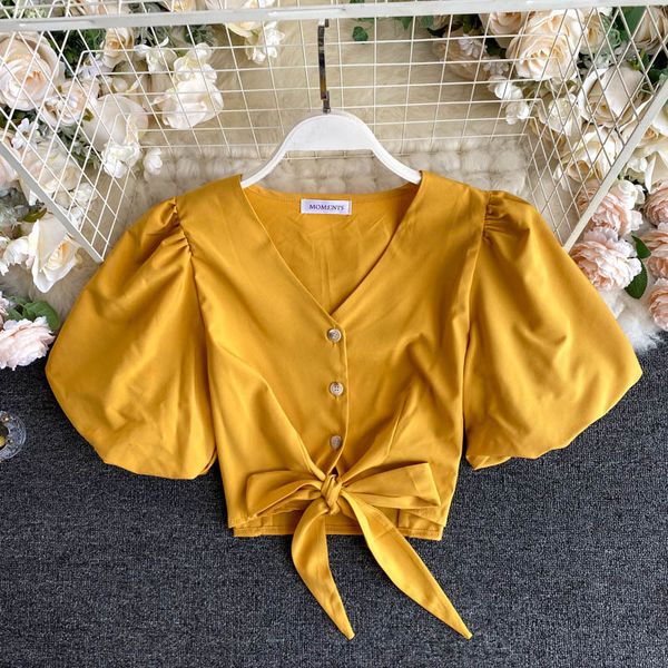 women's blouses & shirts lady fashion short puff sleeve shirt knotted high waist v neck solid color blouse n546 miib, White
women's blouses & shirts lady fashion short puff sleeve shirt knotted high waist v neck solid color blouse n546 miib, White