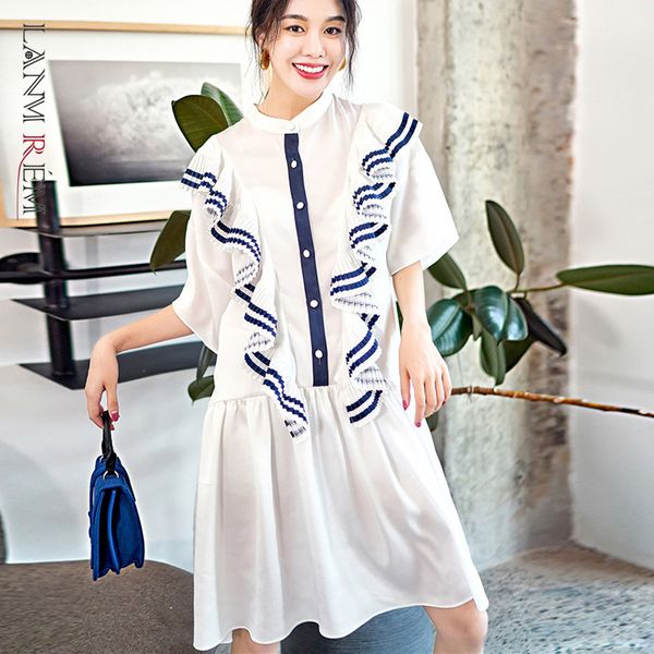 women white ruffles mini dress stand neck short sleeve loose fit female fashion tide summer arrivals 2e1703 210507, Black;gray
women white ruffles mini dress stand neck short sleeve loose fit female fashion tide summer arrivals 2e1703 210507, Black;gray