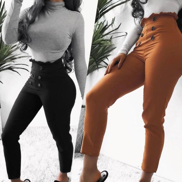 women solid color lace button high waist slim streetwear tight pants trousers women's & capris, Black;white
women solid color lace button high waist slim streetwear tight pants trousers women's & capris, Black;white