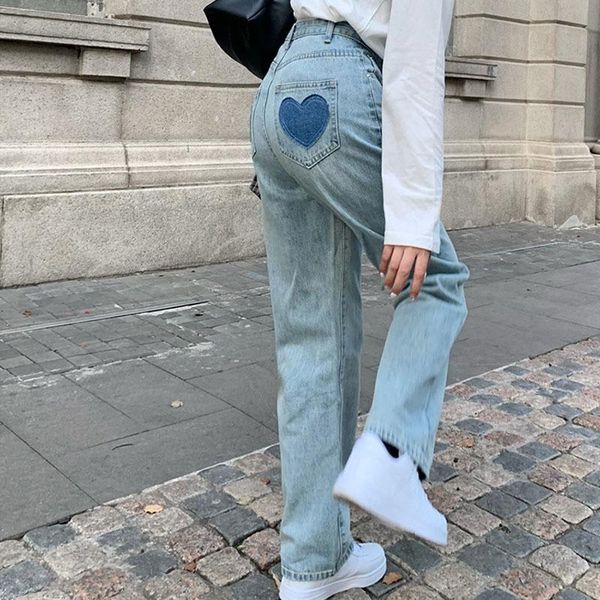 spring heart-shaped denim trousers women's high waist straight loose jeans ins street style fashion soft pants, Blue
spring heart-shaped denim trousers women's high waist straight loose jeans ins street style fashion soft pants, Blue