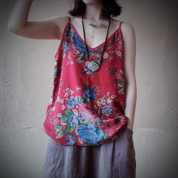 summer clothes vintage print women cami flower v neck retro comfortable 2 colors slings, White
summer clothes vintage print women cami flower v neck retro comfortable 2 colors slings, White
