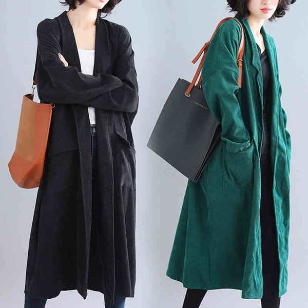 women's trench coats autumn winter corduroy jacket women plus size long coat vintage loose cardigan windbreaker oversized female o, Tan;black
women's trench coats autumn winter corduroy jacket women plus size long coat vintage loose cardigan windbreaker oversized female o, Tan;black