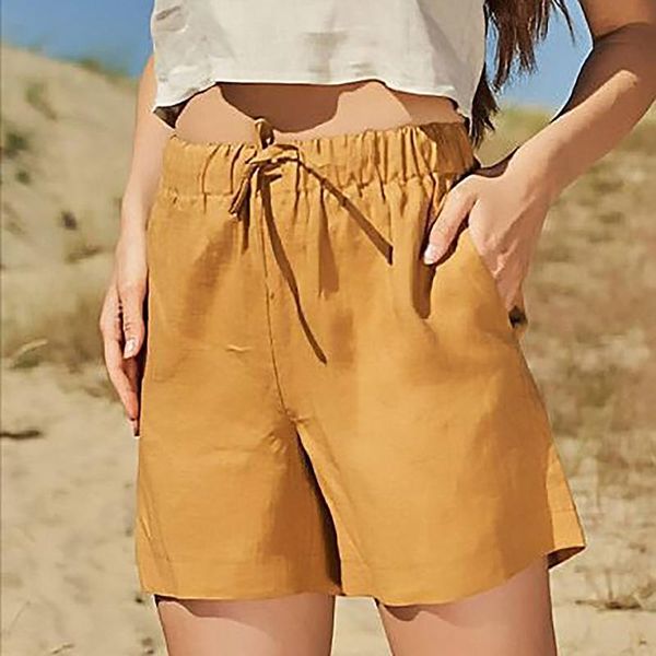 women's shorts linen pockets casual short women summer drawstring solid color ladies beach holiday wear mujer verano, White;black 
women's shorts linen pockets casual short women summer drawstring solid color ladies beach holiday wear mujer verano, White;black