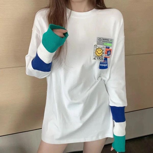 women's t-shirt patchwork long sleeve loose cotton large size tee shirt casual fashion 2021 mujer camisetas korean style, White
women's t-shirt patchwork long sleeve loose cotton large size tee shirt casual fashion 2021 mujer camisetas korean style, White