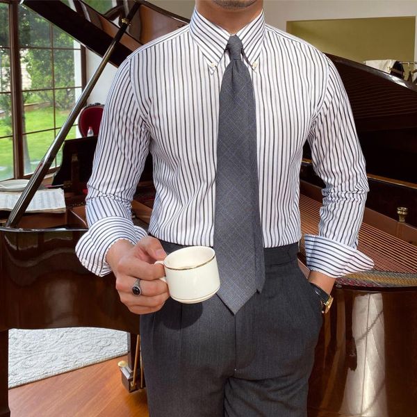 men's casual shirts 2021 men striped formal business dress slim fit long sleeve streetwear social camisas para hombre, White;black
men's casual shirts 2021 men striped formal business dress slim fit long sleeve streetwear social camisas para hombre, White;black