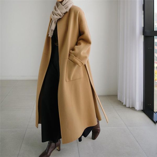 women's trench coats superaen autumn winter woolen coat solid loose plus size fashion long cocoon medium belt casual clothes, Tan;black
women's trench coats superaen autumn winter woolen coat solid loose plus size fashion long cocoon medium belt casual clothes, Tan;black