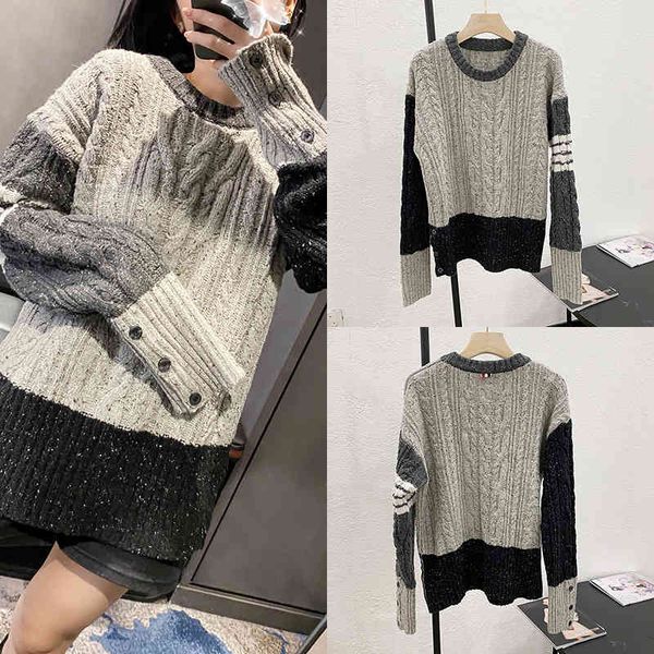 2021 new tb college style four bar color matching twist round neck pullover long sleeve sweater loose lazy top, White
2021 new tb college style four bar color matching twist round neck pullover long sleeve sweater loose lazy top, White