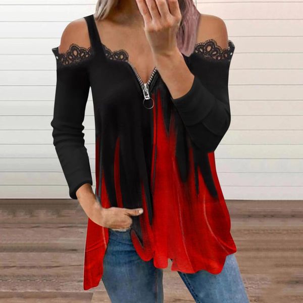 women's blouses & shirts 40# lace off shoulder blouse women gradient color long-sleeved casual tee elegant v neck female roupas, White
women's blouses & shirts 40# lace off shoulder blouse women gradient color long-sleeved casual tee elegant v neck female roupas, White