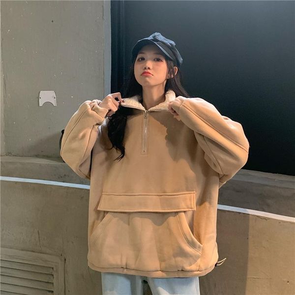 women's hoodies & sweatshirts 2021 autumn &winter arrival korean loose sweatshirt stand collar large pocket plus velvet thickened, Black
women's hoodies & sweatshirts 2021 autumn &winter arrival korean loose sweatshirt stand collar large pocket plus velvet thickened, Black