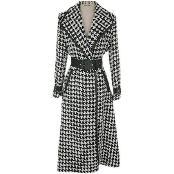 women's wool & blends arrival winter vintage houndstooth woolen overcoat women slim belted lapel fashion outwear, Black
women's wool & blends arrival winter vintage houndstooth woolen overcoat women slim belted lapel fashion outwear, Black