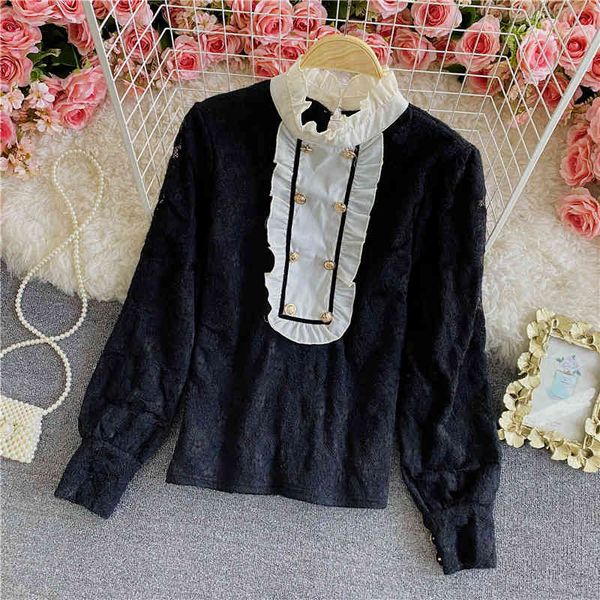 sweaters spring autumn vintage black/beige lace patchwork blouse women elegant ruffle stand collar long sleeve loose shirt female blusas, White;black
sweaters spring autumn vintage black/beige lace patchwork blouse women elegant ruffle stand collar long sleeve loose shirt female blusas, White;black