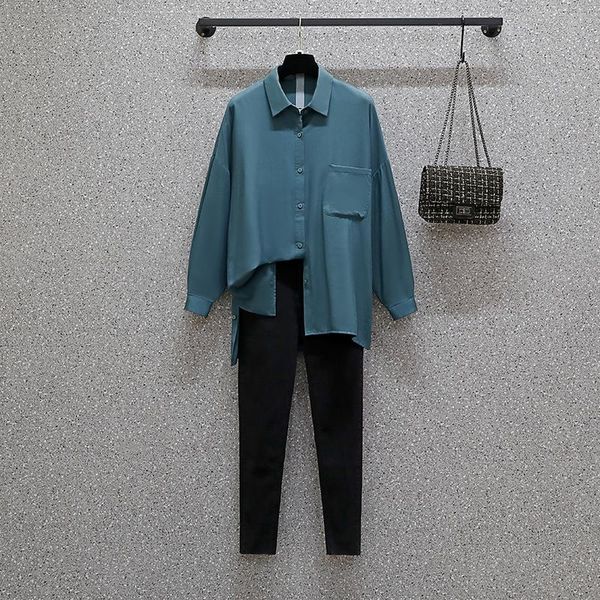 women's two piece pants 2021 autumn office long sleeve dark green chiffon loose shirt women pant suits plus size elastic waist calf- le, White
women's two piece pants 2021 autumn office long sleeve dark green chiffon loose shirt women pant suits plus size elastic waist calf- le, White