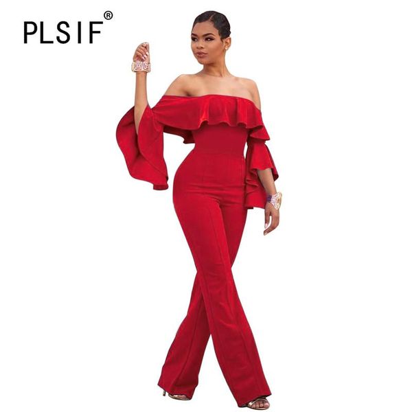 women's jumpsuits & rompers 2021 style office lady fashion ruffles design flare sleeve temperament party slash neck high waist, Black;white
women's jumpsuits & rompers 2021 style office lady fashion ruffles design flare sleeve temperament party slash neck high waist, Black;white