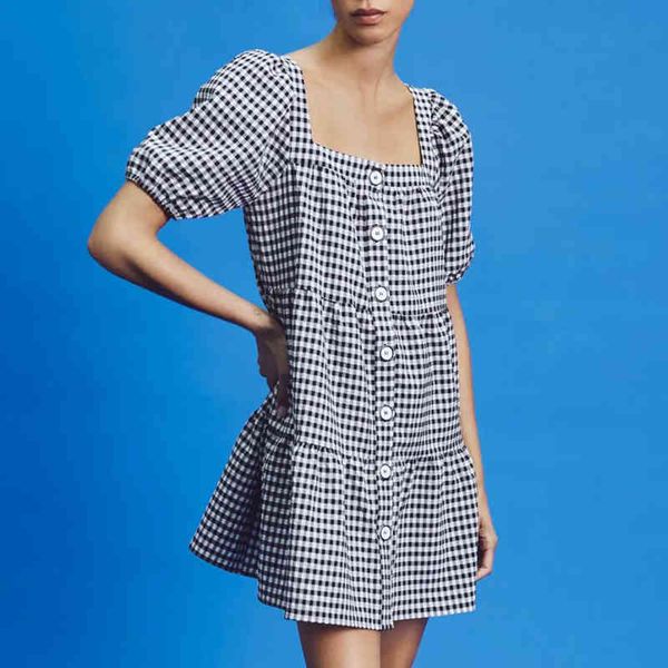 za summer women dress plaid printed square collar loose party vestido short sleeve elegant girl causal outfits 210422, Black;gray
za summer women dress plaid printed square collar loose party vestido short sleeve elegant girl causal outfits 210422, Black;gray