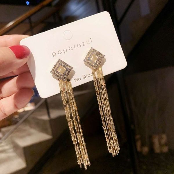 s925 silver needle temperament geometry full diamond round square long tassel fashion net red earrings women, Black
s925 silver needle temperament geometry full diamond round square long tassel fashion net red earrings women, Black