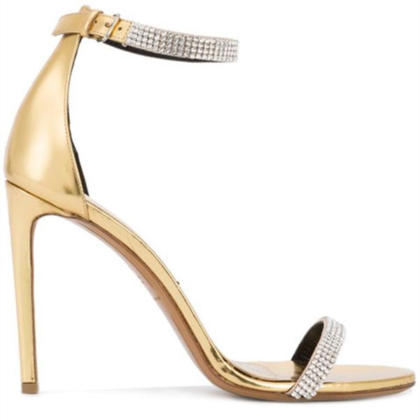 fashion gold leather one belt designer summer high heel sandals women crystal concise dress shoes, Black
fashion gold leather one belt designer summer high heel sandals women crystal concise dress shoes, Black