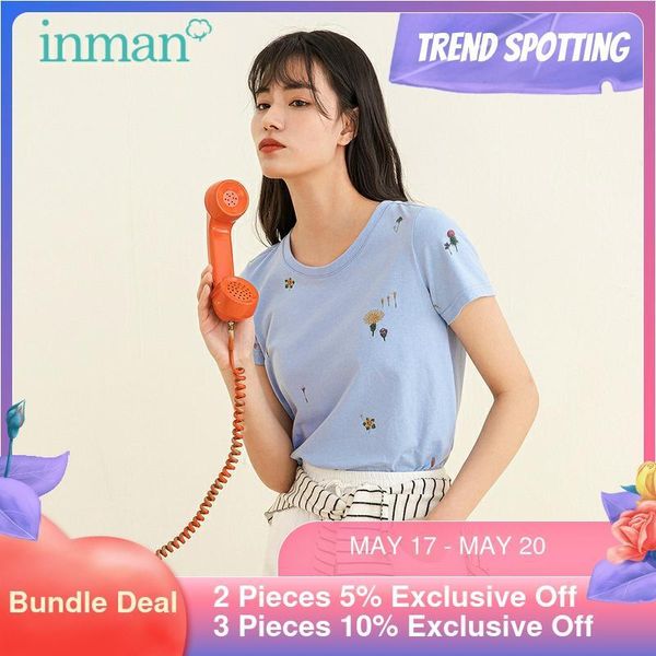 women's t-shirt inman elegant sytle women summer short sleeve flower embroidery design o-collar lady tees, White
women's t-shirt inman elegant sytle women summer short sleeve flower embroidery design o-collar lady tees, White