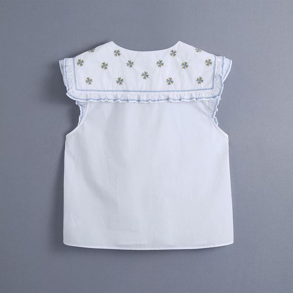 women's blouses & shirts 2021 za summer fashion decorative laminate sleeveless lapel embroidered poplin female shirt, White
women's blouses & shirts 2021 za summer fashion decorative laminate sleeveless lapel embroidered poplin female shirt, White