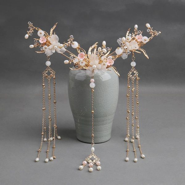hair clips & barrettes chinese hanfu headwear golden pink flower hairpin bridal comb and stick set, Golden;silver
hair clips & barrettes chinese hanfu headwear golden pink flower hairpin bridal comb and stick set, Golden;silver