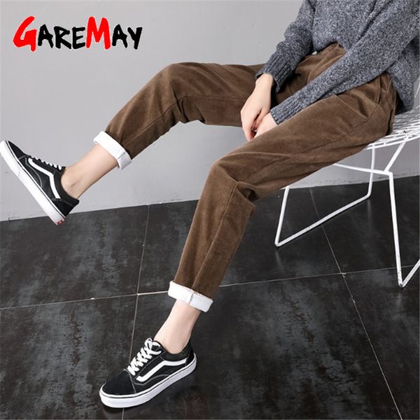 women corduroy harem pants thick fleece elastic waist velvet trousers solid color casual pockets warm female 210428, Black;white
women corduroy harem pants thick fleece elastic waist velvet trousers solid color casual pockets warm female 210428, Black;white