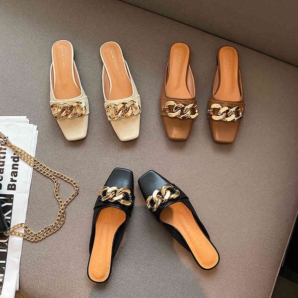 square toe women slippers metal chain fashion women slides slip on flat heeled lazy beach shoes brown beige black size 35-39 210513
square toe women slippers metal chain fashion women slides slip on flat heeled lazy beach shoes brown beige black size 35-39 210513