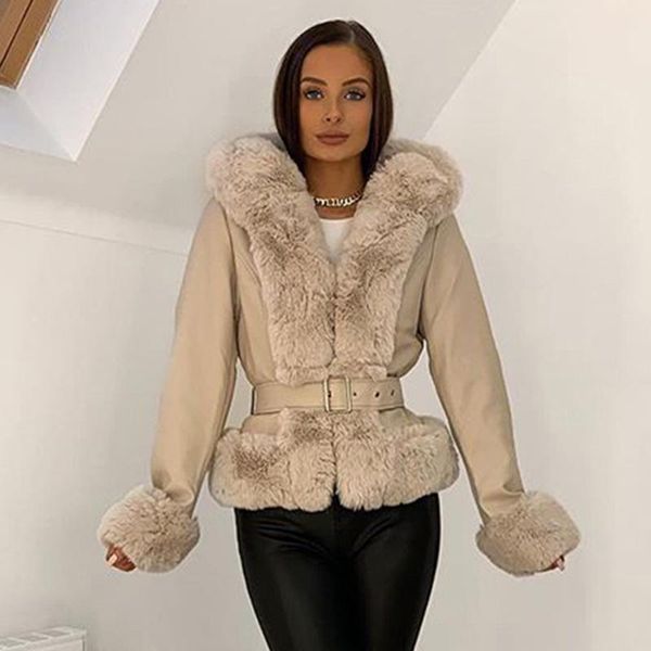 women's leather & faux cp winter pu hooded jackets women fashion tie belt waist coats elegant solid fur slim female ladie, Black
women's leather & faux cp winter pu hooded jackets women fashion tie belt waist coats elegant solid fur slim female ladie, Black