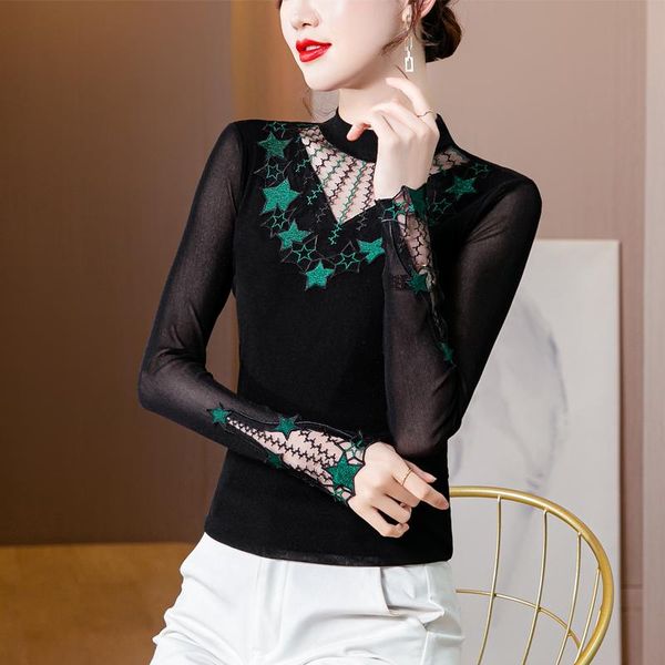 women's t-shirt -4xl 2021 autumn winter women clothes plus size mesh half high collar lace t shirt long-sleeved embroidery, White
women's t-shirt -4xl 2021 autumn winter women clothes plus size mesh half high collar lace t shirt long-sleeved embroidery, White