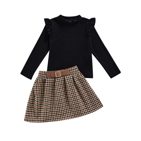 clothing sets 2-6y girls short skirt suit rib knit ruffled long-sleeved high-neck blouse plaid print slim-fit high-waist set, White
clothing sets 2-6y girls short skirt suit rib knit ruffled long-sleeved high-neck blouse plaid print slim-fit high-waist set, White