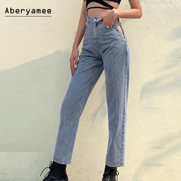 aberyamee irregular side jeans woman chain pockets trousers with high waist street button solid 2021 pants female women's, Blue
aberyamee irregular side jeans woman chain pockets trousers with high waist street button solid 2021 pants female women's, Blue