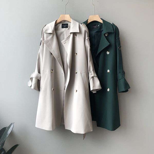women's trench coats female trench coat loose korean style solid double breasted jacket medium length ladies of office outerwear, Tan;black
women's trench coats female trench coat loose korean style solid double breasted jacket medium length ladies of office outerwear, Tan;black