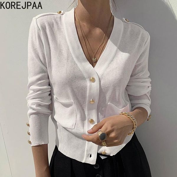 women's knits & tees korejpaa women cardigan 2021 korean fashion early autumn elegant v-neck metal buckle double pocket loose knitted s, White
women's knits & tees korejpaa women cardigan 2021 korean fashion early autumn elegant v-neck metal buckle double pocket loose knitted s, White