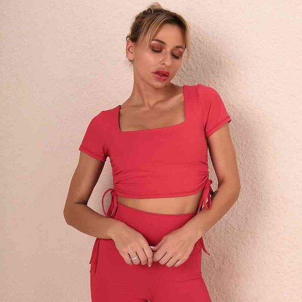 summer short sleeve sport t-shirts women square collar fitness crop ropa deportiva mujer chic drawstring yoga gym clothing 210514, White
summer short sleeve sport t-shirts women square collar fitness crop ropa deportiva mujer chic drawstring yoga gym clothing 210514, White