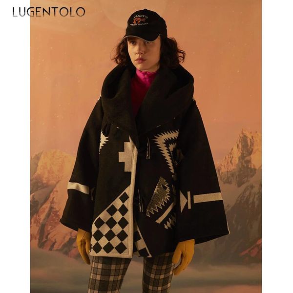 women's wool & blends print women autumn winter hooded pocket long sleeve coat female casual loose button polyester jackets lugentolo, Black
women's wool & blends print women autumn winter hooded pocket long sleeve coat female casual loose button polyester jackets lugentolo, Black