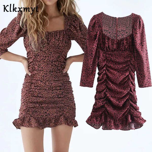 klkxmyt women square collar leopard print slim pleated za dress ladies chic puff sleeve hem ruffles party vestido 210527, Black;gray
klkxmyt women square collar leopard print slim pleated za dress ladies chic puff sleeve hem ruffles party vestido 210527, Black;gray