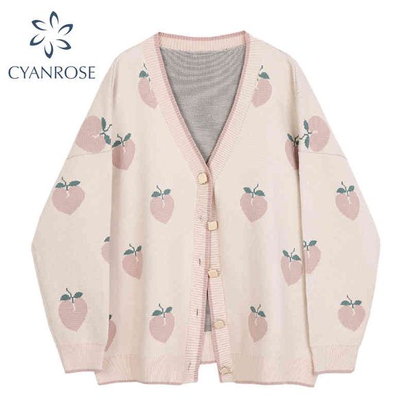 autumn winter women sweater korean preppy style casual coat fruit printting knitted cardigans v neck loose girls outwear 210417, White;black
autumn winter women sweater korean preppy style casual coat fruit printting knitted cardigans v neck loose girls outwear 210417, White;black
