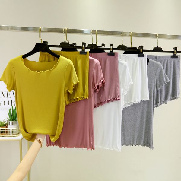 t-shirt korean summer modal t-shirt with casual pajamas two piece suit of large short sleeve and high waist shorts, White
t-shirt korean summer modal t-shirt with casual pajamas two piece suit of large short sleeve and high waist shorts, White
