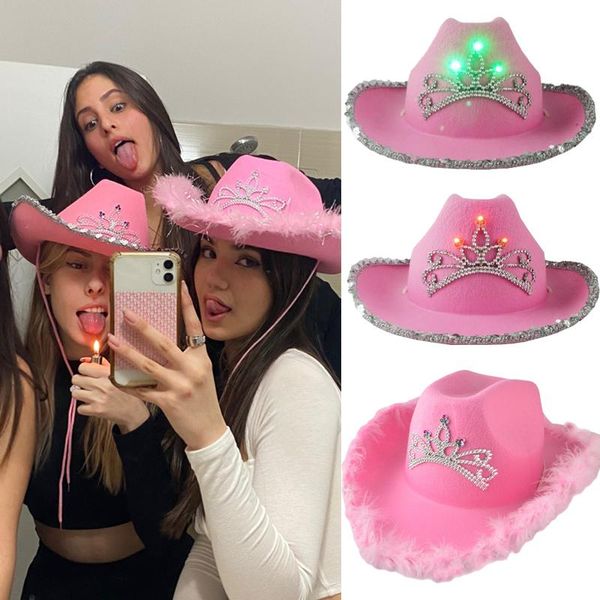 wide brim hats pink tiara western style cowgirl women girl rolled fedora caps led feather edge cowboy hat sequin party glow cap, Blue;gray
wide brim hats pink tiara western style cowgirl women girl rolled fedora caps led feather edge cowboy hat sequin party glow cap, Blue;gray