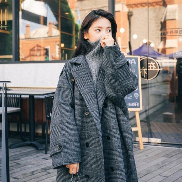 women's wool & blends plaid woolen overcoat women trench coat casual ladies long outerwear loose winter fashion double breasted windbre, Black
women's wool & blends plaid woolen overcoat women trench coat casual ladies long outerwear loose winter fashion double breasted windbre, Black