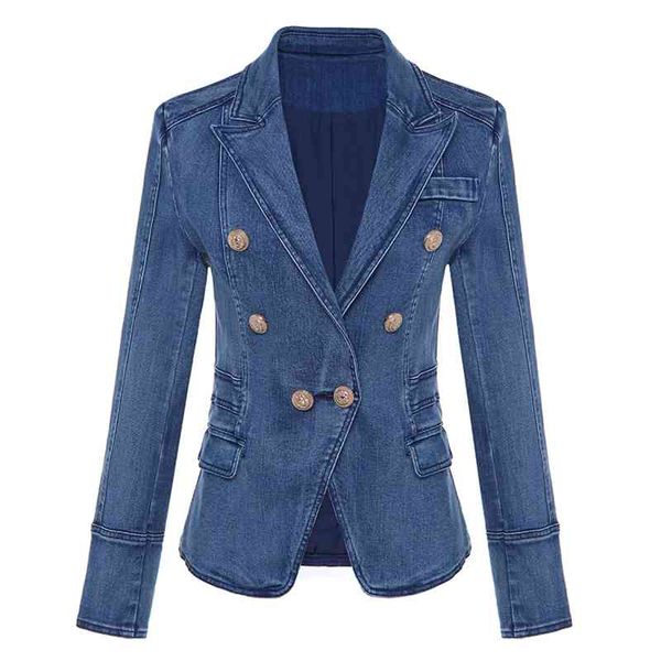 new fashion designer blazer women's metal lion buttons double breasted denim blazer jacket outer coat 210330, White;black
new fashion designer blazer women's metal lion buttons double breasted denim blazer jacket outer coat 210330, White;black