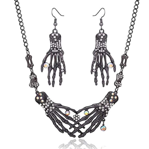 earrings & necklace wedding gift skeleton hand pendant charms fashion dress up party jewelry set alloy halloween decor, Silver
earrings & necklace wedding gift skeleton hand pendant charms fashion dress up party jewelry set alloy halloween decor, Silver