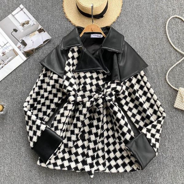 women's trench coats 2021 autumn winter houndstooth tweed overcoat women double-breasted thick plaid jacket high-waisted slim b, Tan;black
women's trench coats 2021 autumn winter houndstooth tweed overcoat women double-breasted thick plaid jacket high-waisted slim b, Tan;black